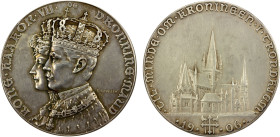 NORWAY: Haakon VII, 1905-1957, AR medal (21.59g), 1906, Leibfried-1313, 40mm silver medal for the Coronation of Haakon VII and Queen Maud at Trondheim...