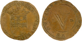 PORTUGAL: Sebastião, 1557-1578, AE 5 reis (6.22g), Lisbon, ND, Eklund-17, Gomes-Se.21.13, SEBASTIANVS I D G D ET AL(GA)RBIORVM around crowned arms // ...