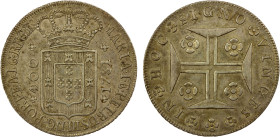 PORTUGAL: Maria I and Pedro III, 1777-1786, AR 400 reis, 1781, KM-273, Cr-25. Dav-1631, attractive light toning, EF, ex Joe Sedillot Collection.

Es...