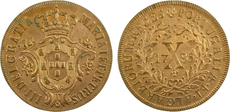 PORTUGAL: Maria I and Pedro III, 1777-1786, AE 10 reis, 1785, KM-280, Gomes-MP.0...