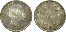 PORTUGAL: Pedro V, 1853-1861, AR 200 reis, 1854, KM-491, Cr-118, a little reverse streaking, two-year type, AU, ex Joe Sedillot Collection.

Estimat...