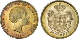 PORTUGAL: Pedro V, 1853-1861, AR 500 reis, 1854, KM-492, Cr-119, beautiful obverse toning, one-year type, EF-AU, ex Joe Sedillot Collection.

Estima...
