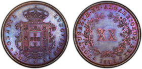 PORTUGAL: Luis I, 1861-1889, AE 20 reis, 1873, KM-515, attractive patina with hints of blue, a lovely mint state example! PCGS graded MS63 BN, ex Joe ...