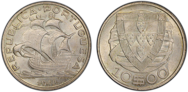 PORTUGAL: Second Republic, 1926-1974, AR 10 escudos, 1948, KM-582, Y-59, classic...