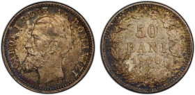 ROMANIA: Carol I, as King, 1881-1914, AR 50 bani, 1900, KM-23, bold toning along edges, a lovely mint state example! PCGS graded MS63, ex Joe Sedillot...