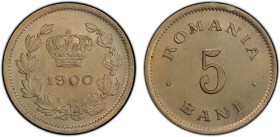 ROMANIA: Carol I, as King, 1881-1914, 5 bani, 1900, KM-28, luster glows beneath satin surfaces, a wonderful mint state example! PCGS graded MS64, ex J...