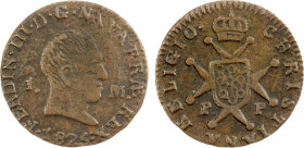 SPAIN: NAVARRE: Fernando III, 1808-1833, AE maravedi, 1825-PP, KM-121, Cr-L83 (Fernando VII in Spain); somewhat crude, VF, ex Joe Sedillot Collection....
