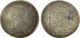 SPAIN: Fernando VII, 1808-1833, AR 20 reales, 1822-M, KM-561, 'real de vellón' Coinage, initials SR, a couple scratches, pleasing appearance, About EF...