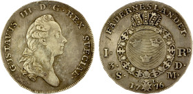 SWEDEN: Gustav III, 1771-1792, AR riksdaler, 1776, KM-514, Dav-1735, mintmaster OL, small bump in reverse field, popular dated coin, F-VF, ex Almer H....