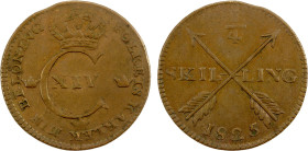 SWEDEN: Carl XIV Johan, 1818-1844, AE ¼ skilling, 1825, KM-595, Cr-122, variety with open 4 in denomination, minuscule clip at 11:00 (quite common for...