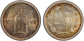 SWEDEN: Oscar II, 1872-1907, AR 25 öre, 1899 EB, KM-739, Y-28, scarce in this grade, none higher at PCGS, light toning accentuates underlying luster, ...