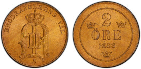 SWEDEN: Oscar II, 1872-1907, AE 2 öre, 1888, KM-746, a superb mint state example! PCGS graded MS65 RB, ex Joe Sedillot Collection.

Estimate: USD 80...