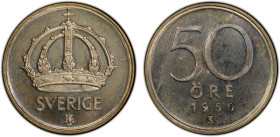 SWEDEN: Gustaf V, 1907-1950, AR 50 öre, 1950-TS, KM-817, wonderful reflective surfaces, a fantastic mint state example! PCGS graded MS66 PL, ex Joe Se...