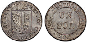 GENEVA: Canton, BI sol, 1833, KM-120, showing ample mint brilliance, reverse text translating After Darkness Comes Light, a superb quality example! PC...