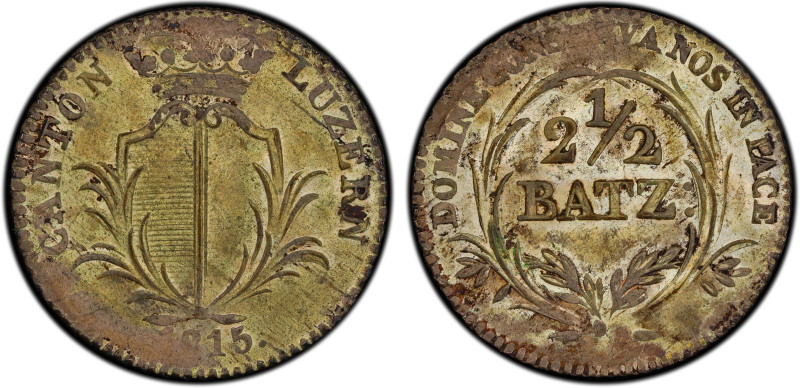 LUZERN: Canton, BI 2½ batzen, 1815, KM-110, C-33a, slightly weak strike with ori...