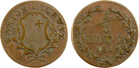 SCHWYZ: Canton, BI 2/3 batzen, 1811, KM-56, two-year type, F-VF, ex Joe Sedillot Collection.

Estimate: USD 100 - 150