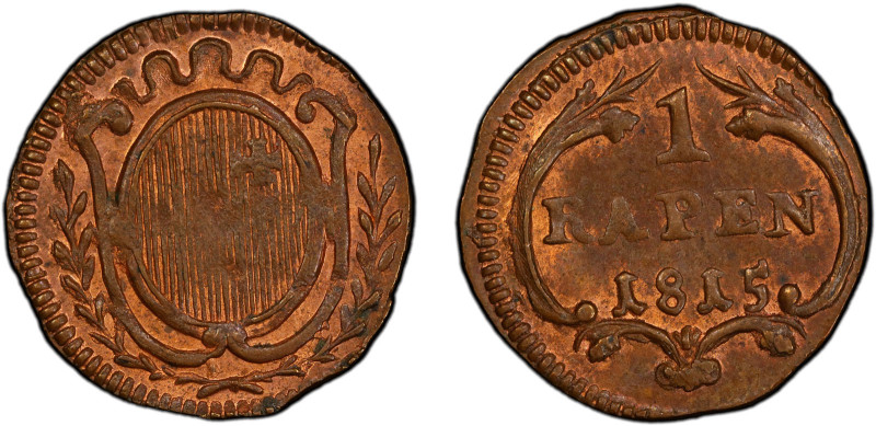 SCHWYZ: Canton, AE rappen, 1815, KM-59, underlying red accents the softer relief...