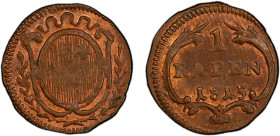SCHWYZ: Canton, AE rappen, 1815, KM-59, underlying red accents the softer relief typical of this issue, a lovely quality example! PCGS graded MS63 RB,...