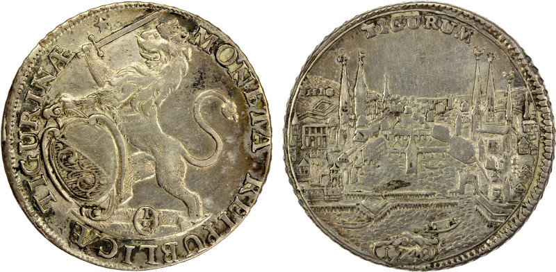 ZÜRICH: Republic, AR ½ thaler, 1748, KM-146, city view type, VF, ex Almer H. Orr...