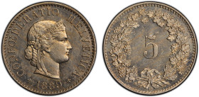 SWITZERLAND: Confederation, 5 rappen, 1889-B, KM-26, scarce date with mintage of only 500,000, a wonderful mint state example! PCGS graded MS64, S, ex...
