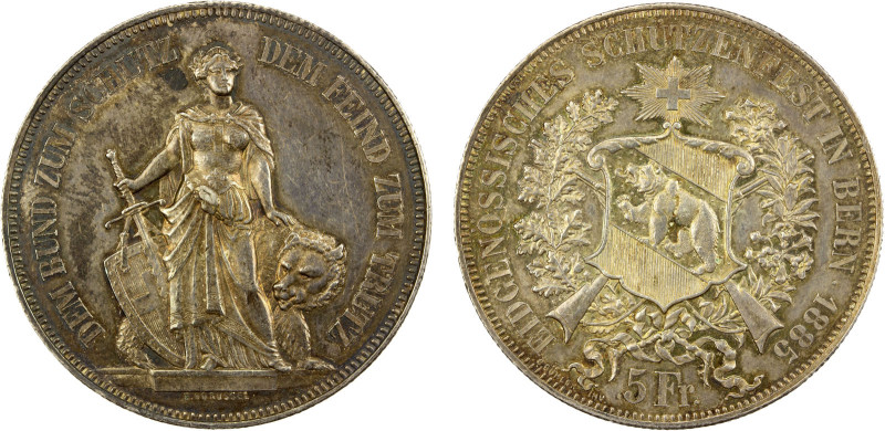 SWITZERLAND: Confederation, AR 5 francs, 1885, Bruce-XS17, Richter-193, Federal ...