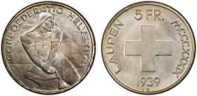 SWITZERLAND: Confederation, AR 5 francs, 1939-B, KM-42, a fantastic mint state example! PCGS graded MS66, ex Joe Sedillot Collection. Fought in June o...