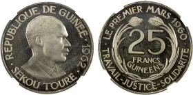 GUINEA: Republic, 25 francs guinéens, 1962, KM-7, NGC graded PF64 Cameo.

Estimate: USD 75 - 100