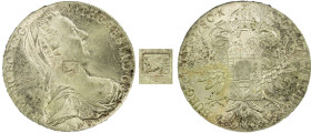 SOUTH AFRICA: NATAL: Natal Numismatic Society, AR thaler, 1780 (1976), Maria Theresa restrike thaler with shield countermark depicting two wildebeests...