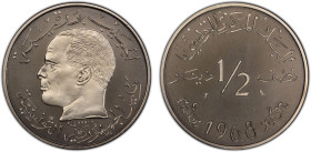 TUNISIA: Republic, ½ dinar, 1968, KM-P1, Habib Bourguiba bust left, piedfort (piéfort) issue and an extraordinary quality specimen! PCGS graded Specim...
