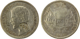 EL SALVADOR: Republic, AR 1 real, 1862, KM-89, "R" countermark in beaded circle on 1862-R Guatemala 1 real host (KM-137), type IV countermark, VF, ex ...