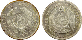 GUATEMALA: Republic, AR peso, 1894, KM-216, counterstamp on Chile 1876 peso, EF-AU, ex Almer H. Orr III Collection. By 1894, foreign coins had become ...
