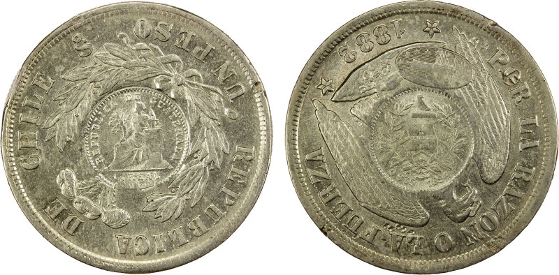 GUATEMALA: Republic, AR peso, 1894, KM-216, counterstamp on Chile 1882 peso, a f...