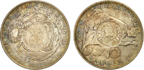 GUATEMALA: Republic, AR peso, 1894, KM-224, countermark on Peru 1879 YJ sol, EF-AU, ex Almer H. Orr III Collection. By 1894, foreign coins had become ...