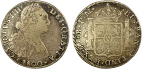 MEXICO: Carlos IV, 1788-1808, AR 8 reales, 1800-Mo, KM-109, a contemporary counterfeit, in debased silver, with crude legends, a very interesting item...