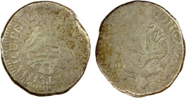 MEXICO: National Congress, AR real (3.28g), 1813, KM-211, crude flan shape, about 40-50% of design missing (weak strike), a few light scratches and co...