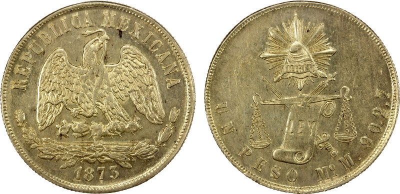 MEXICO: Republic, AR peso, 1873-Mo, KM-408.5, assayer M, Balance Scale type, Cho...
