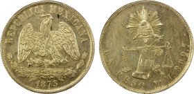 MEXICO: Republic, AR peso, 1873-Mo, KM-408.5, assayer M, Balance Scale type, Choice Lustrous Almost Unc, ex Almer H. Orr III Collection.

Estimate: ...
