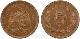 MEXICO: Estados Unidos, AE 5 centavos, 1915-Mo, KM-422, a lovely chocolate-brown lustrous example! PCGS graded MS63 BN.

Estimate: USD 50 - 75