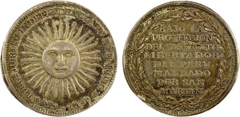 PERU: Republic, AR medal (10.58g), 1821, Fonrobert-8998, 28mm unsigned silver pr...