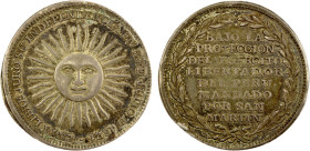 PERU: Republic, AR medal (10.58g), 1821, Fonrobert-8998, 28mm unsigned silver proclamation medal for Independence from Spain, radiant sunface with "LI...
