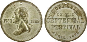 UNITED STATES: white metal medal, 1889, Musante GW-1082, Douglas-47, 40mm souvenir medal of Washington's Inaugural Centennial Festival, bust of Washin...