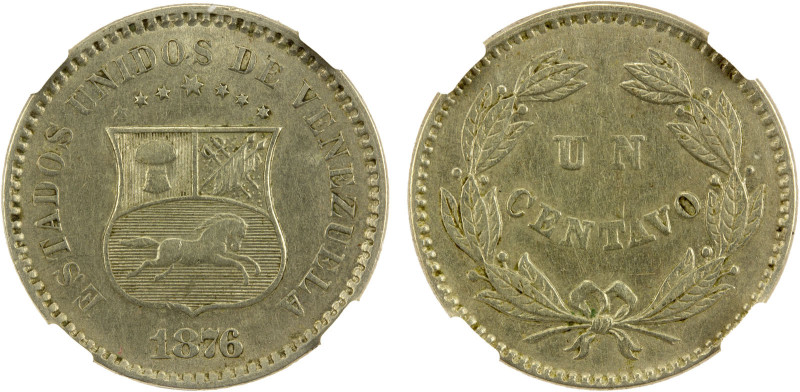 VENEZUELA: Republic, 1 centavo, 1876, Y-25, struck at the United States Mint, Ph...