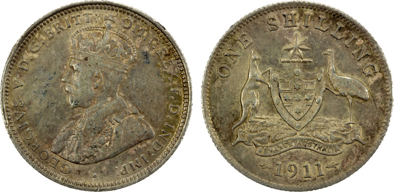 AUSTRALIA: George V, 1910-1936, AR shilling, 1911, KM-26, lovely original toning...
