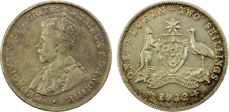 AUSTRALIA: George V, 1910-1936, AR florin, 1932, KM-27, Spink-3906A, some centra...