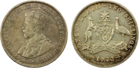 AUSTRALIA: George V, 1910-1936, AR florin, 1932, KM-27, Spink-3906A, some central strike weakness, key date, some peripheral tone, Fine.

Estimate: ...
