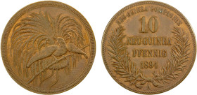 GERMAN NEW GUINEA: Wilhelm II, 1888-1918, AE 10 pfennig, 1894-A, KM-3, J-703, Deutsche Neuguinea-Compagnie issue, bird of paradise on a bough, AU, ex ...