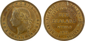 NEW ZEALAND: AE penny token, 1871, KM-Tn6, Renniks-36, Andrews-326, VICTORIA / BORN MAY 24 1819 around bust of Queen left // AUCKLAND LICENSED VICTUAL...