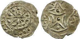 BURMESE KINGDOMS: Halin, AR ¼ unit (1.64g), ca. 7th century, Mahlo-8c.3, rising sun with 4 rays above and below // srivatsa with swastika to left and ...