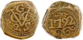 CEYLON (DUTCH): AE 2 stuiver (25.68g), Galle, 1792-G, KM-30, bold strike, VF-EF, ex Charles W. Lueders III Collection.

Estimate: USD 80 - 120