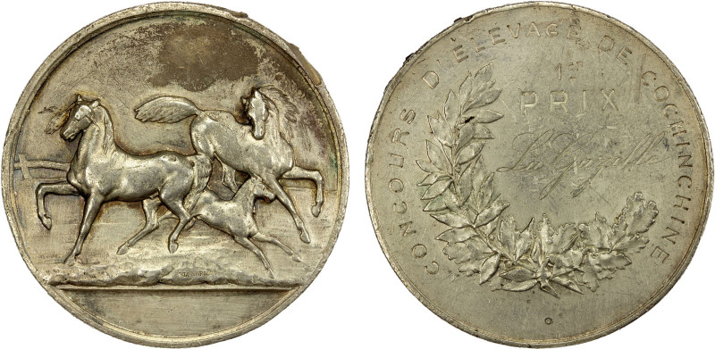 FRENCH COCHINCHINA: AR medal (39.46g), ND (ca. 1900?), Ruedas-26 (Extreme-Orient...
